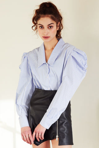 Astrid Ruched Puff Sleeve Striped Shirt
