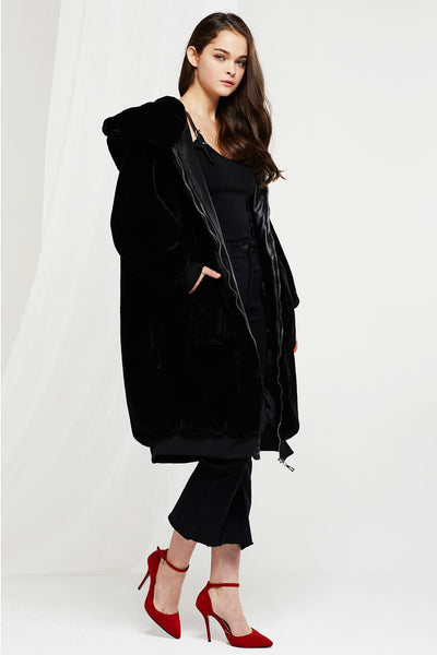 Mackenzie Sheared Mink Faux Fur Coat w/ Hood