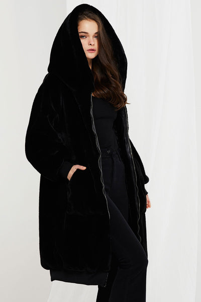 Mackenzie Sheared Mink Faux Fur Coat w/ Hood