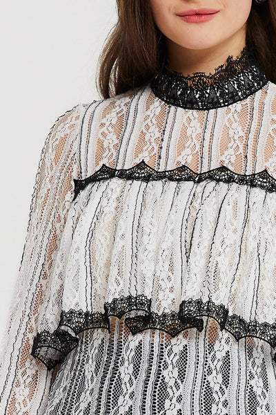 Natalie Embroidered Lace Tiered Blouse