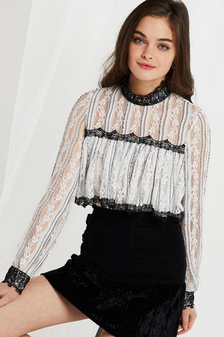 Natalie Embroidered Lace Tiered Blouse