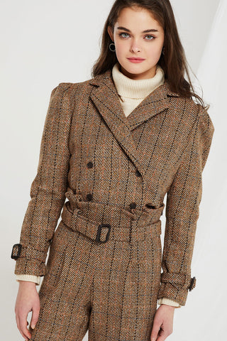 Sujin Puff Sleeves Plaid Jacket