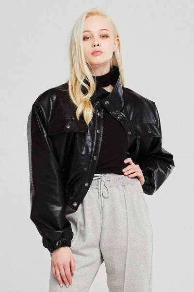 Hazel Croc Pleather Bomber Jacket