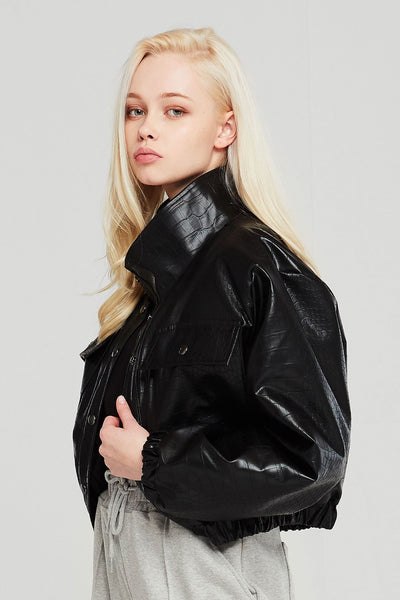 Hazel Croc Pleather Bomber Jacket