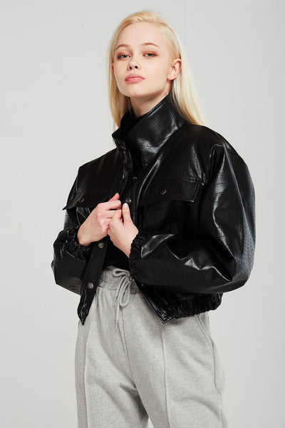 Hazel Croc Pleather Bomber Jacket