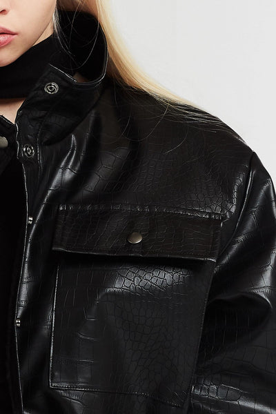 Hazel Croc Pleather Bomber Jacket