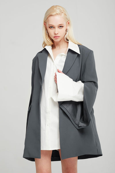 Natalie Slit-Sleeve Long Blazer