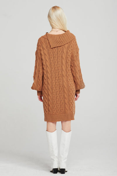 Mila Folded Collar Cable Knit Dress