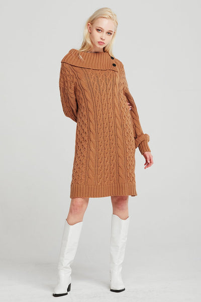 Mila Folded Collar Cable Knit Dress