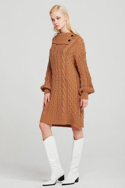 Mila Folded Collar Cable Knit Dress