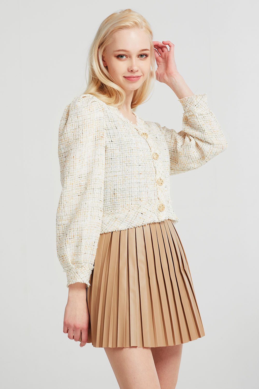 Lucy Puff Sleeve Tweed Cardigan