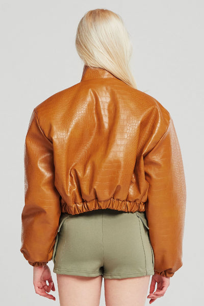 Hazel Croc Pleather Bomber Jacket