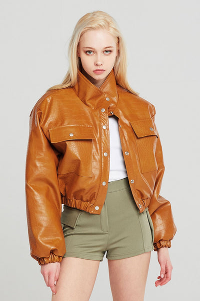 Hazel Croc Pleather Bomber Jacket