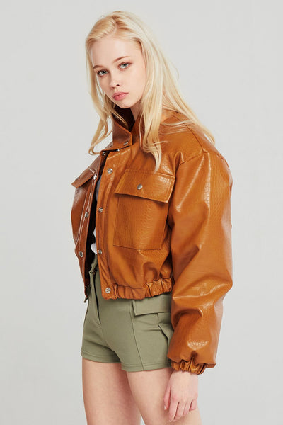 Hazel Croc Pleather Bomber Jacket