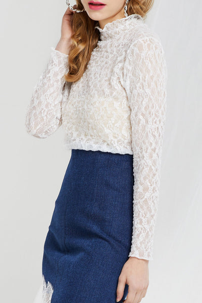 Rosa Wavy Mock Neck Lace Top