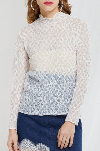 Rosa Wavy Mock Neck Lace Top