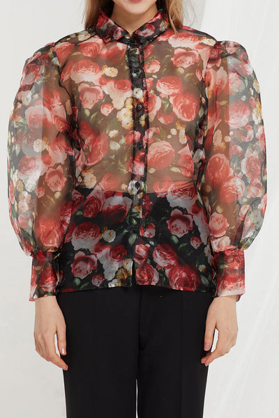 Callie Rose Printed Organza Blouse