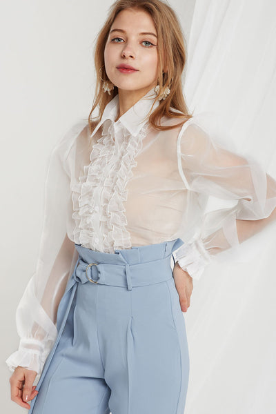 Ophelia Organza Front Frill Blouse-2 Colors