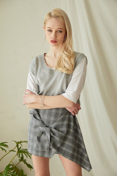 Olive Plaid Tie Wrap Skirt