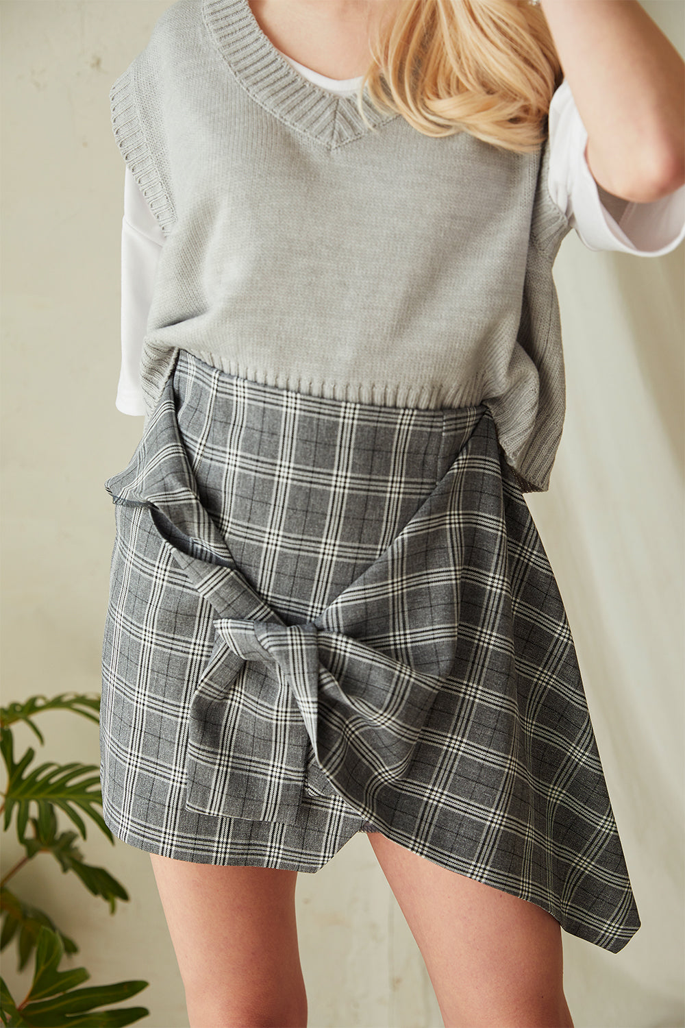 Olive Plaid Tie Wrap Skirt