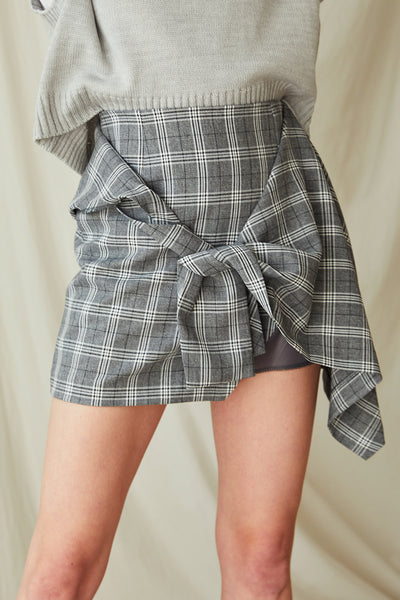 Olive Plaid Tie Wrap Skirt