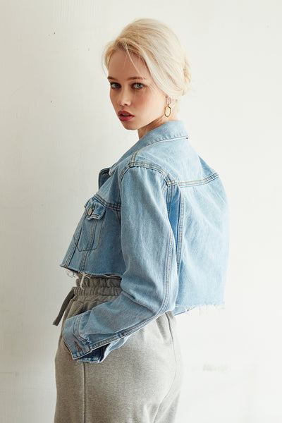 Jenna Raw Edge Cropped Denim Jacket