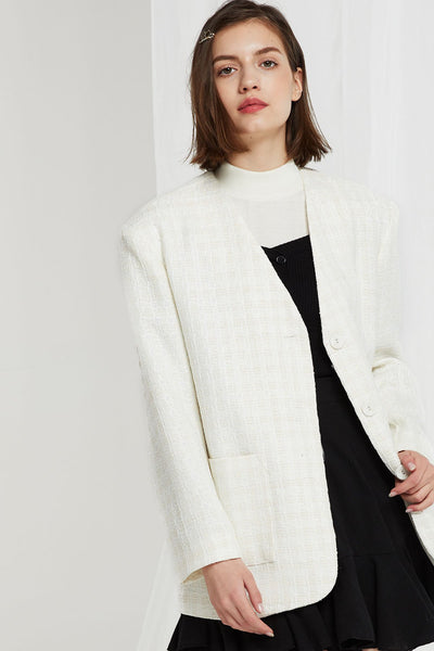 Luisa Textured Collarless Blazer in Tweed-2 Colors