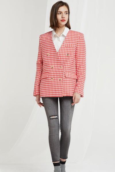 Reda Houndstooth Collarless Blazer