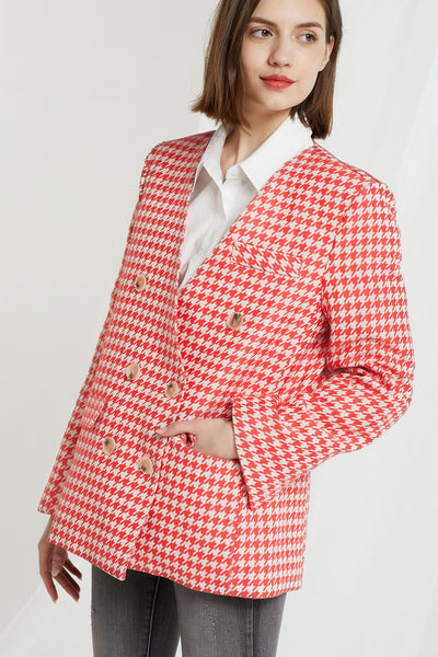 Reda Houndstooth Collarless Blazer