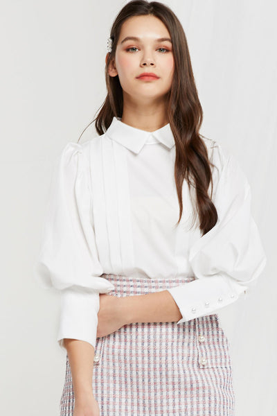 Soleil Pintuck Puff Sleeve Blouse