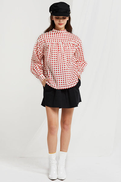 Stien Mock Neck Checkered Blouse