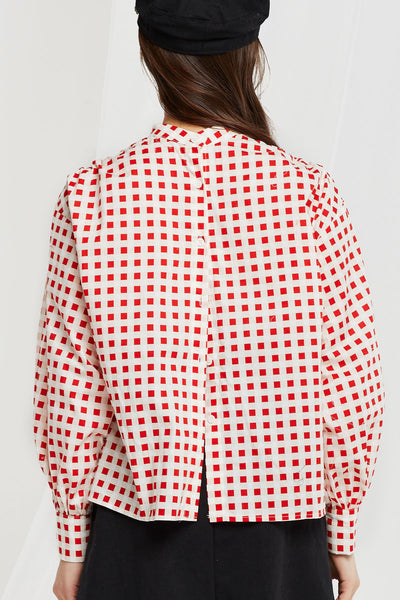 Stien Mock Neck Checkered Blouse