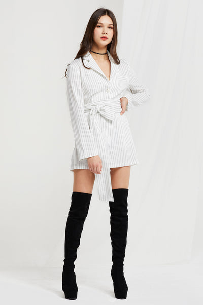 Nicolina Pinstripe Romper w/ Sash Belt