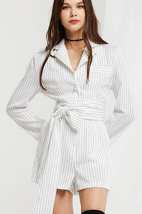 Nicolina Pinstripe Romper w/ Sash Belt