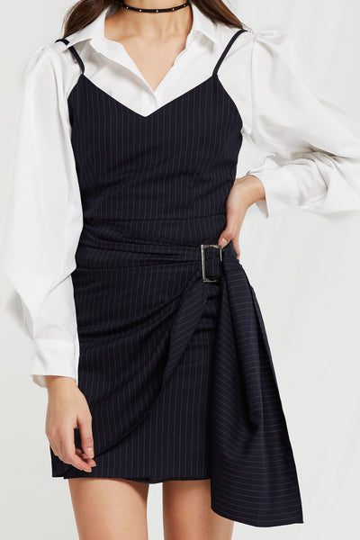 Sera Pinstripe Tie Wrap Dress