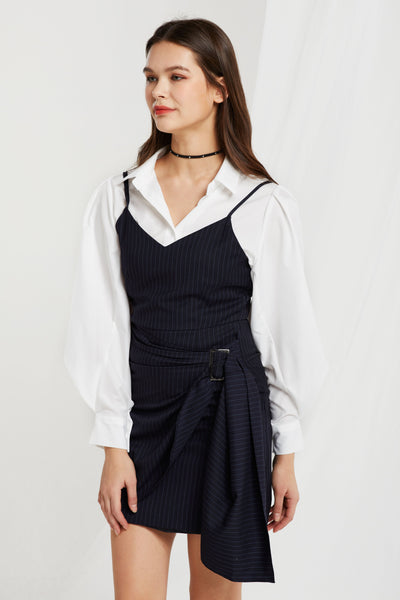 Sera Pinstripe Tie Wrap Dress