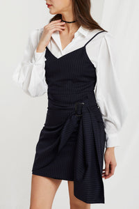 Sera Pinstripe Tie Wrap Dress