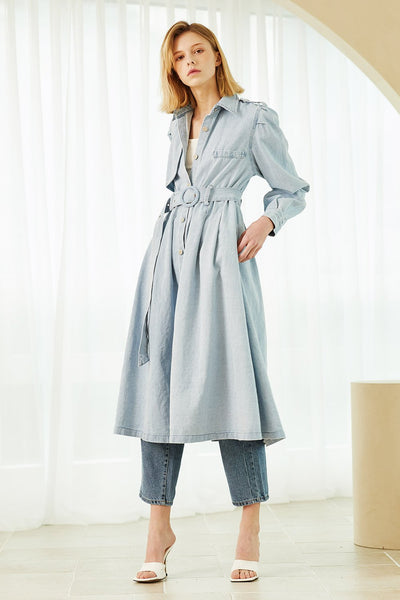 Scarlett Belted Denim Long Trench Coat