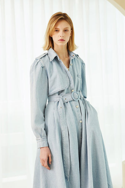 Scarlett Belted Denim Long Trench Coat