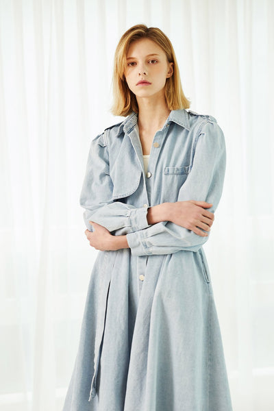 Scarlett Belted Denim Long Trench Coat