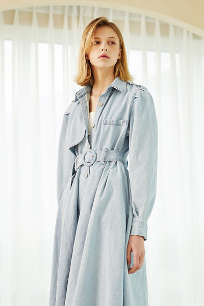 Scarlett Belted Denim Long Trench Coat