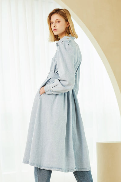 Scarlett Belted Denim Long Trench Coat