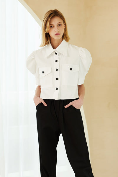 Everly Contrast Button Crop Shirt