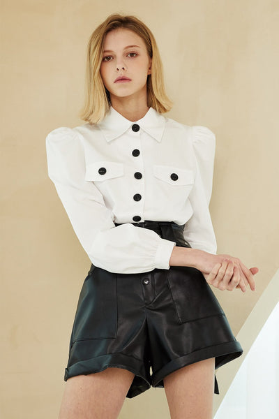 Maya Contrast Button Crop Shirt