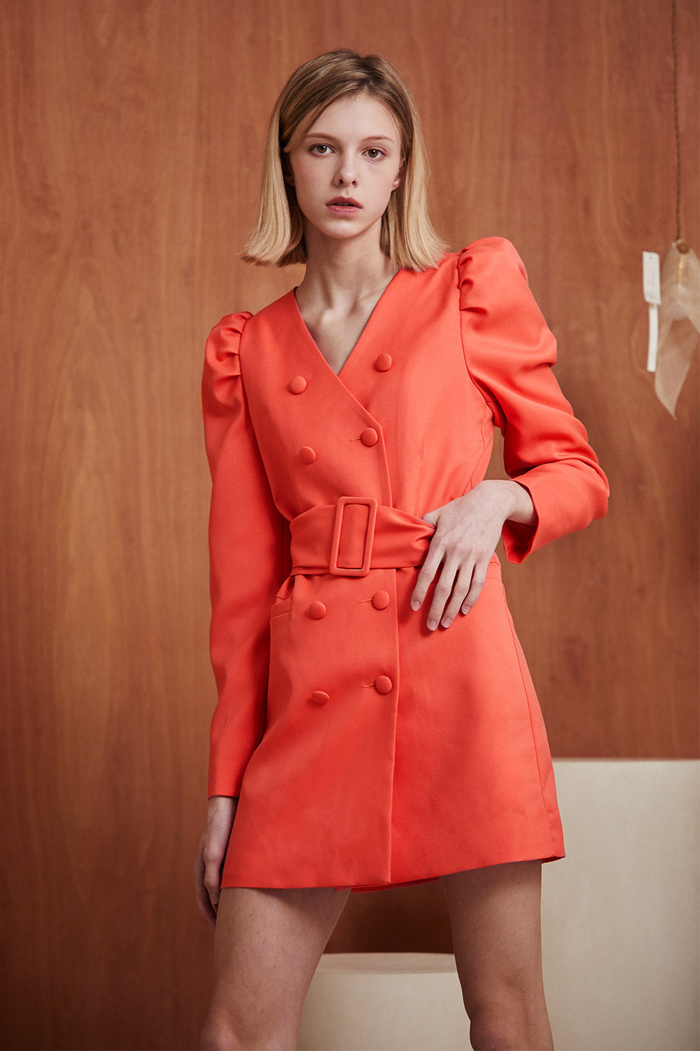 Penelope Puff Sleeve Belted Blazer Dress