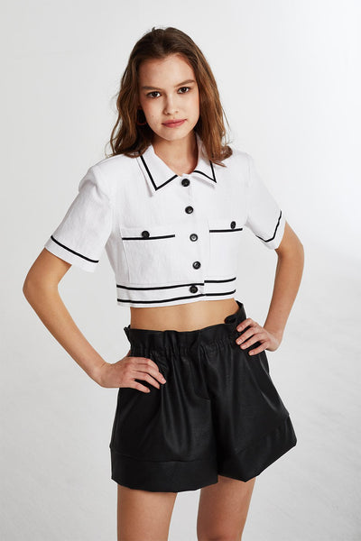 Brooklyn Contrast Trim Cropped Shirt