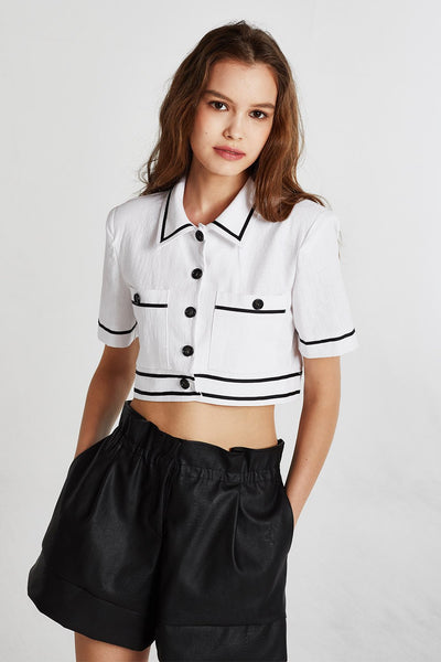 Brooklyn Contrast Trim Cropped Shirt