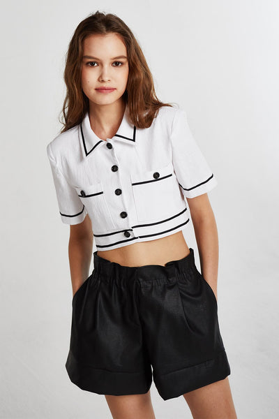 Brooklyn Contrast Trim Cropped Shirt