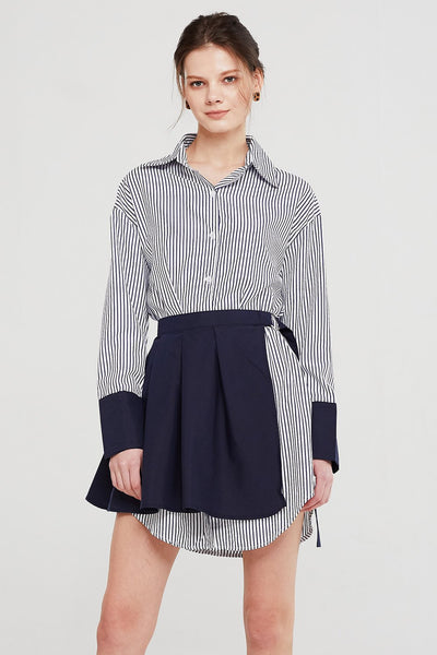 Audrey Striped Shirt And Skirt Belt Set