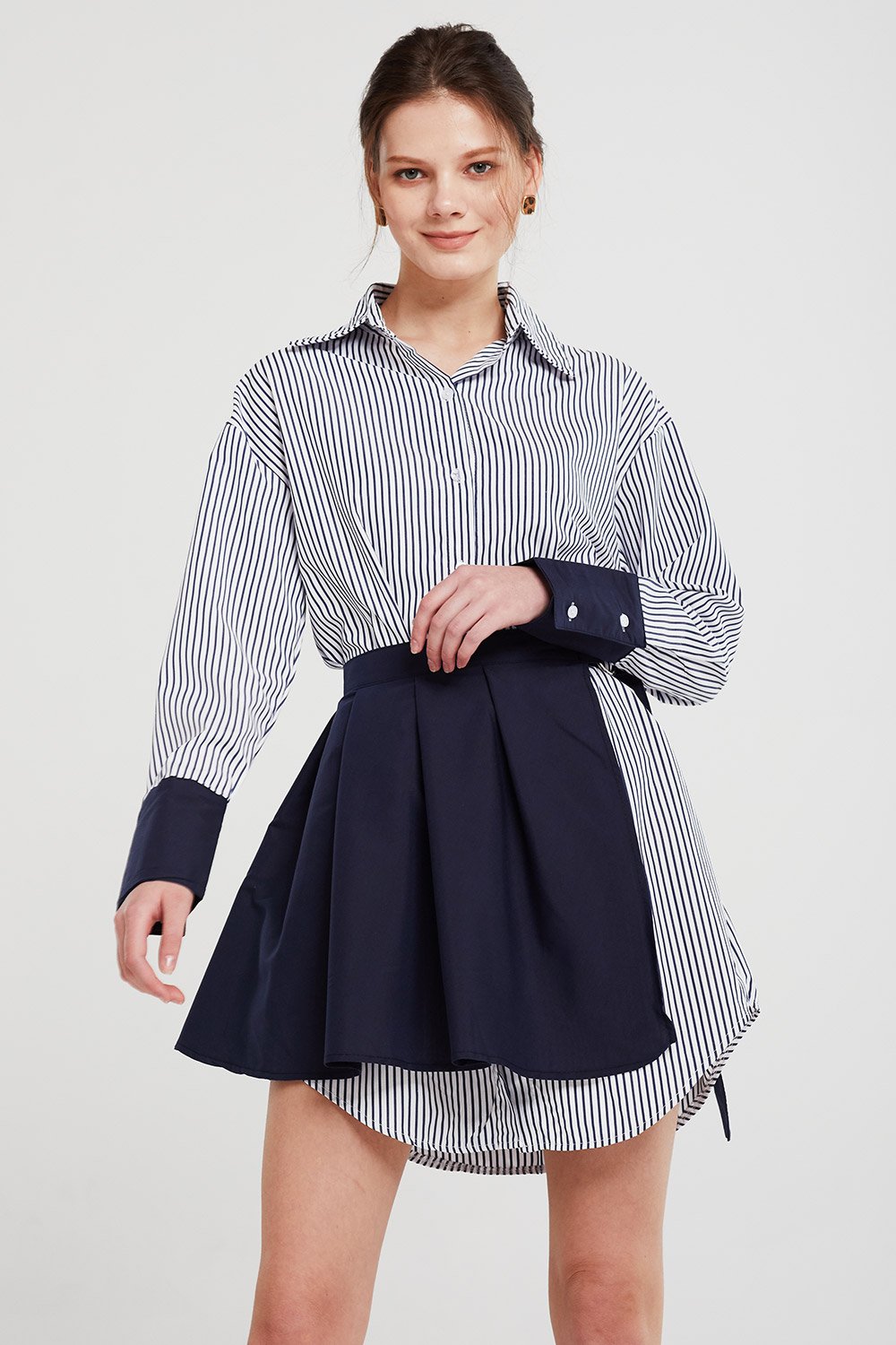 Audrey Striped Shirt And Skirt Belt Set